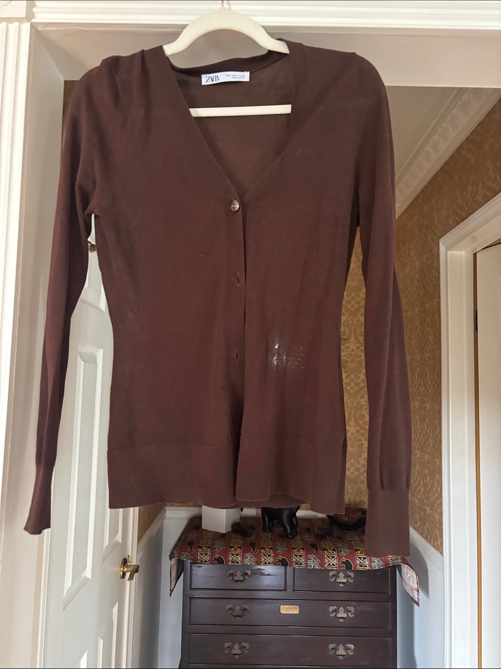 Zara Chocolate Brown V-Neck Button Front Cardigan